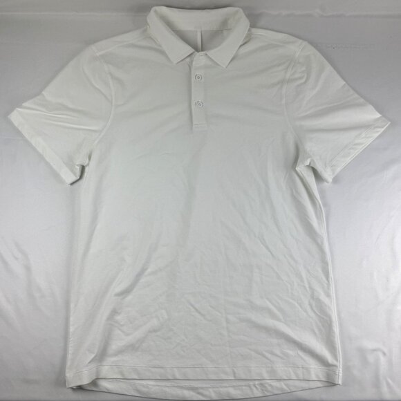 Lululemon Mens Polo Shirt White Heathered Poly Blend Medium Stretch - Picture 2 of 6